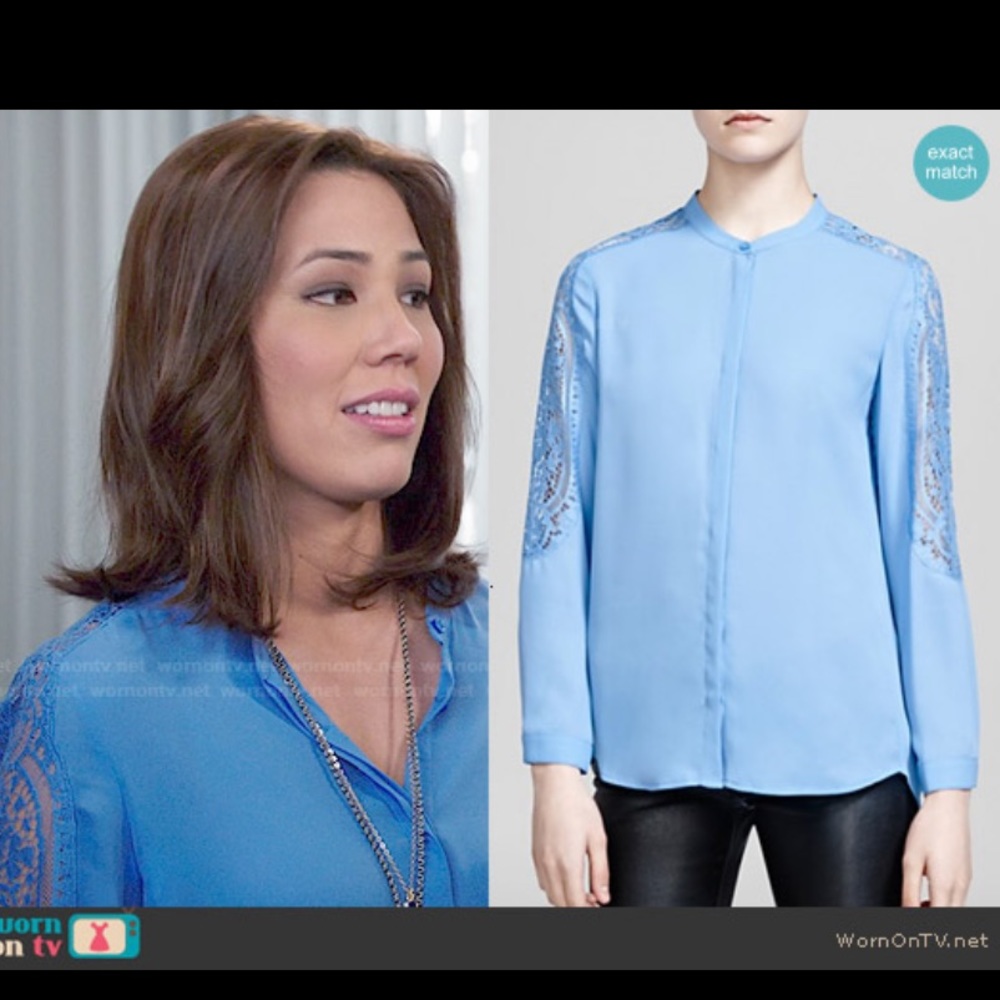 The Kooples Lace Blouse Blue Button Down Shirt Top - Picture 1 of 7